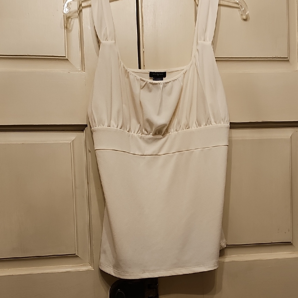 Ann Taylor White Cream Tank Top with Ruched Detail